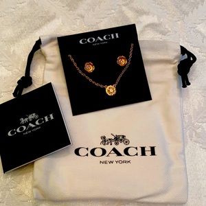 Coach Rose Gold Flower Stud Earrings and Necklace